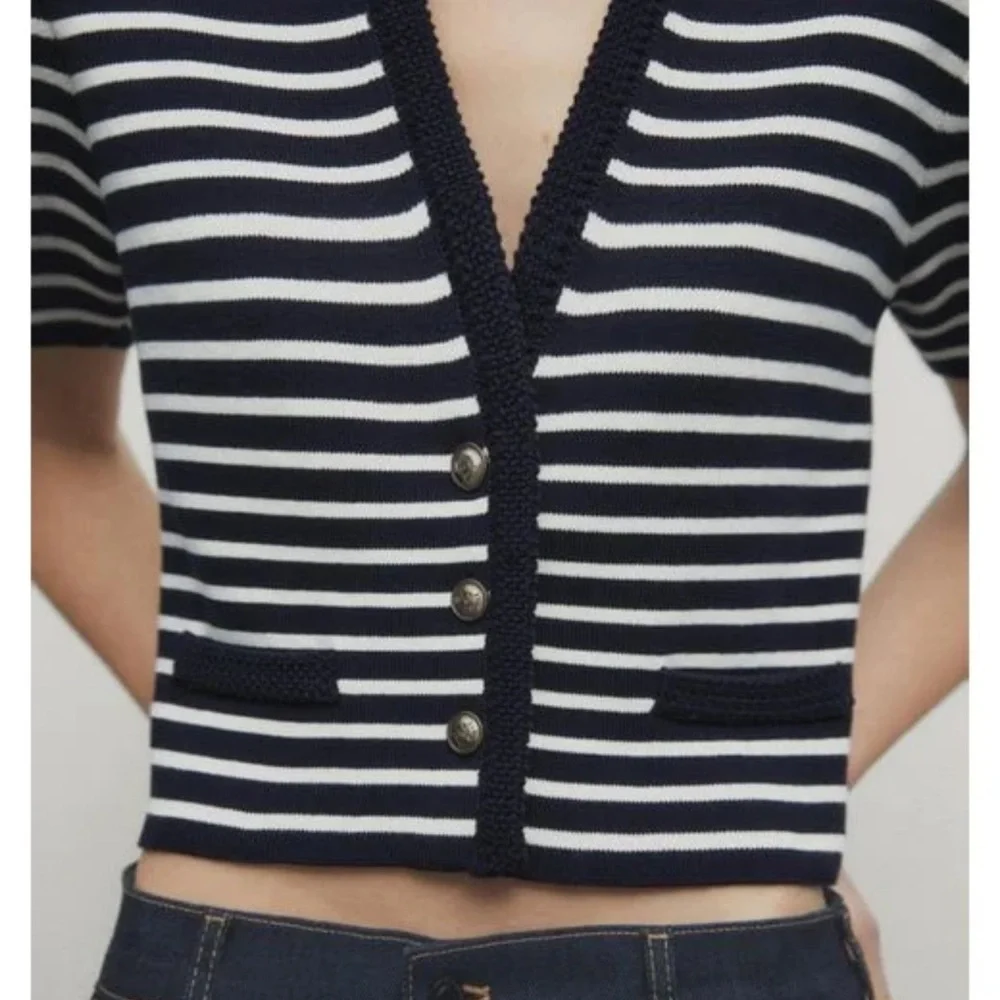 Massimo Dutti Navy Blue and Cream Striped Knit Cardigan! - Picture 7 of 7